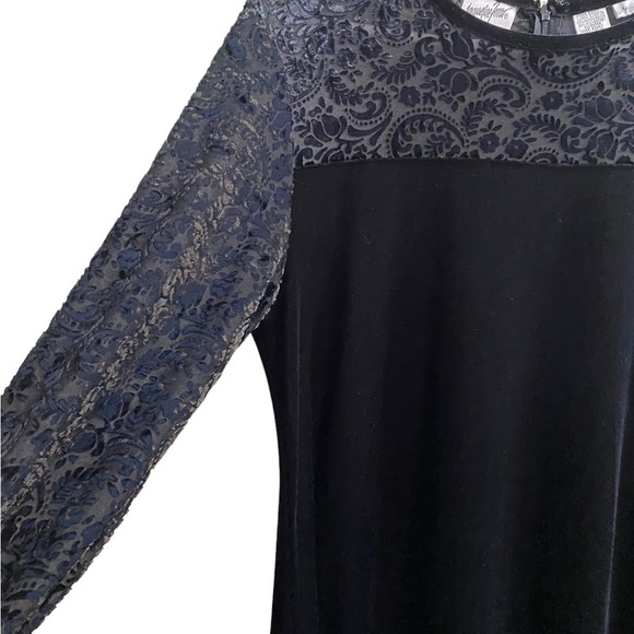 VINTAGE Jacqueline Ferrar Size 14 Black Maxi Velour Dress Sheer Lace De… - Picture 6 of 12